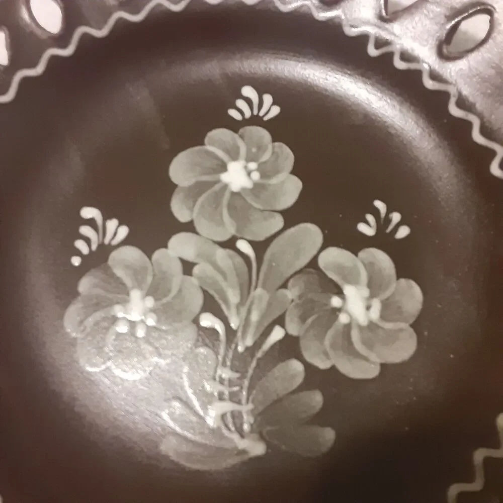 Vintage 1975 Artist Signed Handmade Earthenware Painted Floral Wall Art